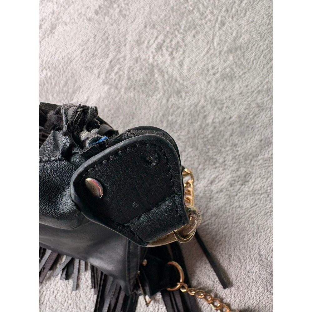 Rue21 Womens Crossbody Bag Small Black Faux Leather Fringe Western Boho Festival - Picture 10 of 14
